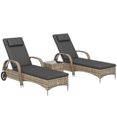 Lot de 2 bains de soleil inclinables tout confort avec table d'appoint résine tressée beige