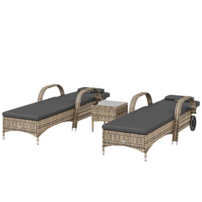 Lot de 2 bains de soleil inclinables tout confort avec table d'appoint résine tressée beige