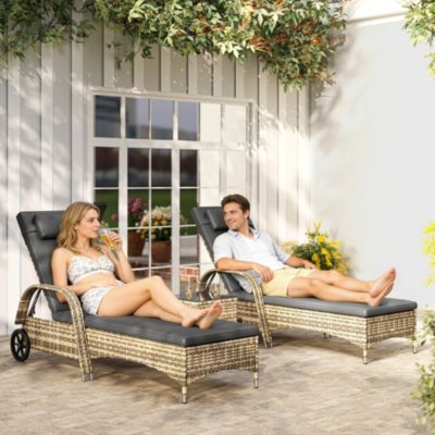Lot de 2 bains de soleil inclinables tout confort avec table d'appoint résine tressée beige