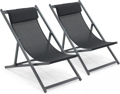 Lot de 2 bains de soleil noirs en aluminium