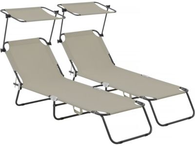 Lot de 2 bains de soleil pliable "Lazy"  Avec pare soleil  Taupe