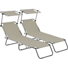 Lot de 2 bains de soleil pliable "Lazy"  Avec pare soleil  Taupe