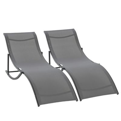Lot de 2 bains de soleil pliables design contemporain - lot de 2 transats ergonomiques - alu. textilène anthracite