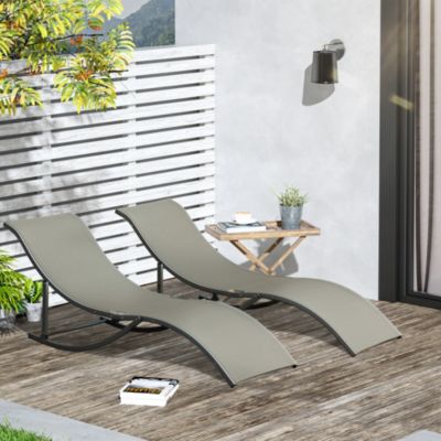 Lot de 2 bains de soleil pliables design contemporain - lot de 2 transats ergonomiques - alu. textilène gris clair