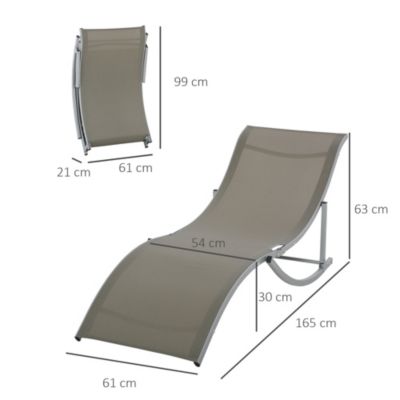 Lot de 2 bains de soleil pliables design contemporain - lot de 2 transats ergonomiques - alu. textilène gris clair