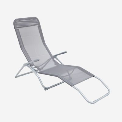 Lot de 2 bains de soleil pliants - Levito Gris Anthracite - Transats textilène 2 positions. chaises longues