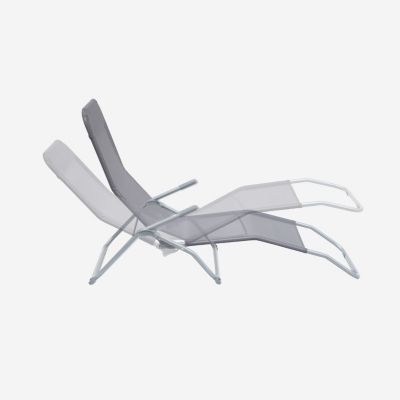 Lot de 2 bains de soleil pliants - Levito Gris Anthracite - Transats textilène 2 positions. chaises longues
