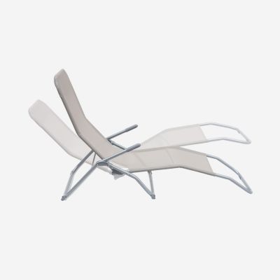 Lot de 2 bains de soleil pliants - Levito Gris taupe- Transats textilène 2 positions. chaises longues
