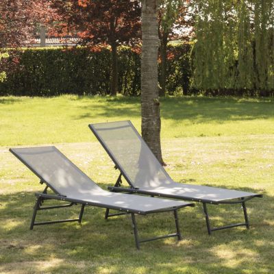 Lot de 2 bains de soleil pliants SICILIA en textilène gris - structure anthracite - Happy Garden