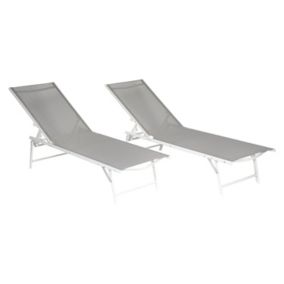 Lot de 2 bains de soleil pliants SICILIA en textilène gris - structure blanche - Happy Garden