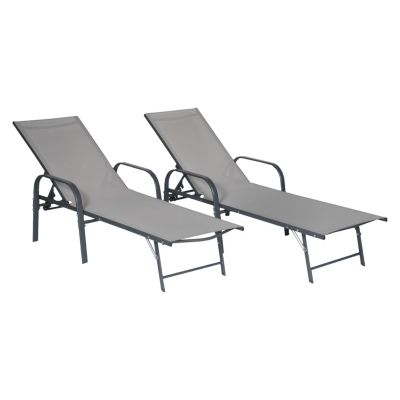 Lot de 2 bains de soleil SARDINIA en textilène gris - structure anthracite - HAPPY GARDEN
