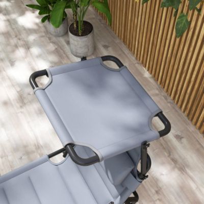 Lot de 2 bains de soleil transats pliables réglables avec pare-soleil gris