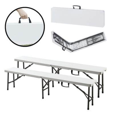 Lot de 2 bancs de camping pliables Ljusnarsberg 180 x 25 x 43 cm blanc en.casa