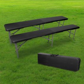 Lot de 2 Bancs Noirs Pliables L180 x l28 x h43