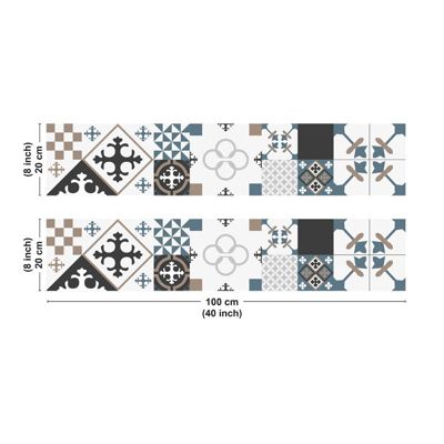 Lot de 2 bandeaux de crédence en aluminium pour cuisine ou fond de hotte - Carreau de ciment - 99deco - L100xH20cm Ep.3 mm