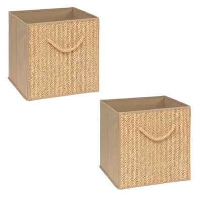 Lot de 2 boîtes de rangement cubes effet rotin Beige, L. 31 x l. 31 x H. 31 cm, MIX'N MODUL