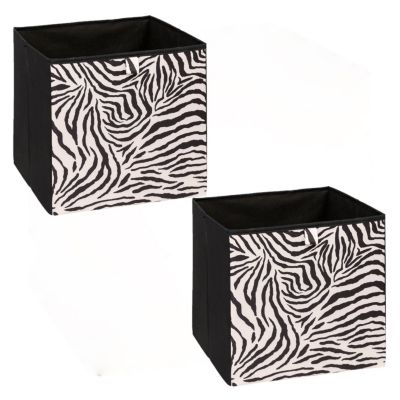 Lot de 2 boîtes de rangement cubes à motifs zèbre Noir, L. 31 x l. 31 x H. 31 cm, MIX'N MODUL