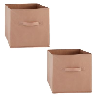 Lot de 2 boîtes de rangement en tissu Rose, L. 31 x l. 31 x H. 31 cm, MIX N'MODUL