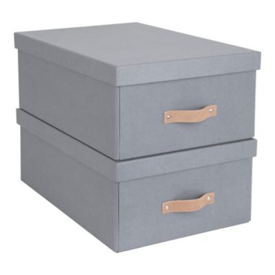 Lot de 2 boîtes de rangement rectangulaires avec couvercle coloris gris