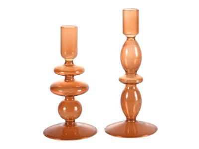 Lot de 2 bougeoirs - H.21 et 18,5 cm - Verre - Orange - KANDIE