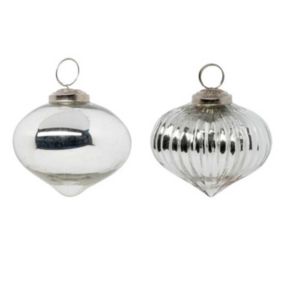 Lot de 2 Boules de Noël en Verre "Goutte" 8cm Argent