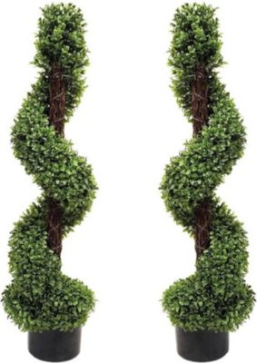 Lot de 2 Buis Artificiels en Spirale Topiaire 90 cm
