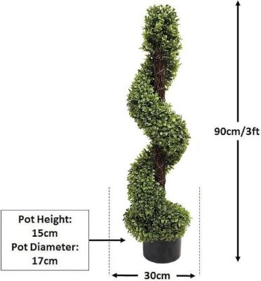 Lot de 2 Buis Artificiels en Spirale Topiaire 90 cm