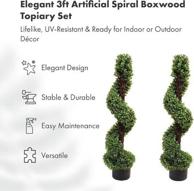 Lot de 2 Buis Artificiels en Spirale Topiaire 90 cm