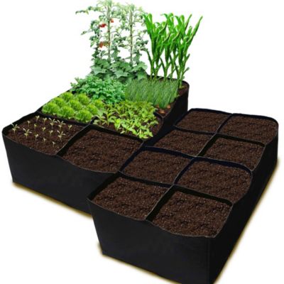 Lot de 2 Carré potager de 57 gallons, sac de culture spacieux à 8 compartiments 120 x 60 x 30 cm pour légumes et fleurs