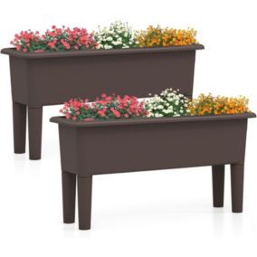 Lot de 2 Carré Potager en PP avec Système Auto Arrosage Trou de Drainage Brun