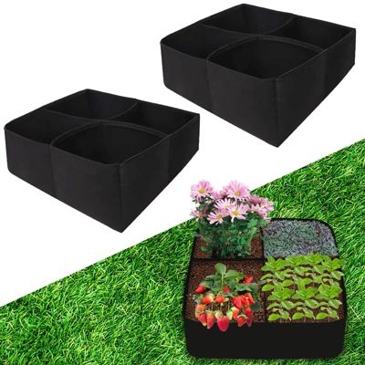 Lot de 2 carrés potagers surélevés en tissu 30 gallons, sac de culture à 4 compartiments 60 x 60 x 30 cm pour légumes et fleurs
