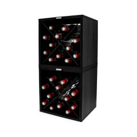 Lot de 2 casiers cubes 24 bouteilles aspect bois décor noir