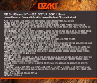Lot de 2 chaines pour tronçonneuse Ozaki E52 1.3MM