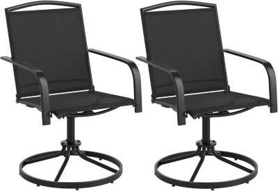 GIANTEX Lot 2 Chaises Jardin Extérieur – Avec Accoudoirs, Tissu Respirant, Cadre Métal – Gris – 42 Cm Hauteur Assise