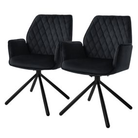 Lot de 2 Chaise de salle à manger noir en velours pivotant position automatique