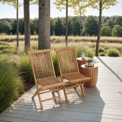 Lot de 2 chaise happy garden en teck 90 cm bois non exterieur