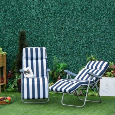 Chaises Longues Vintage Grand Soleil Bleu Vert Rayé - Lot De 2, Pliables, Occasion