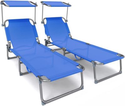 SONGMICS Lot De 2 Chaises Longues Pliables - Transat De Plage Avec Appui-tête, Dossier Inclinable 4 Positions, Bandoulières, Portable Pour Camping, Jardin, Piscine - 158x55cm Gris Ardoise