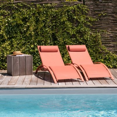 Lot de 2 chaise longue happy garden rouge en aluminium H. 82 cm L. 173.5 cm