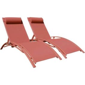 Lot de 2 chaise longue happy garden rouge en aluminium H. 82 cm L. 173.5 cm