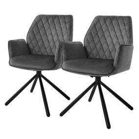 Lot de 2 Chaise salle à manger anthracite velours pivotant position automatique