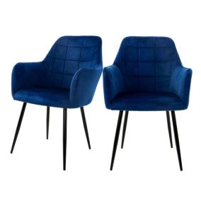 Lot de 2 chaise salle à manger aspect velours bleu foncé rétro réglable hauteur