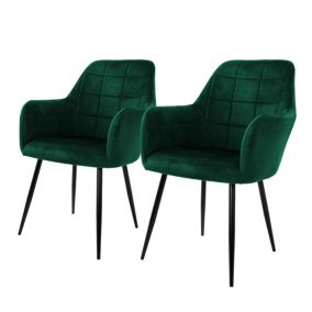 Lot de 2 chaise salle à manger cuisine aspect velours vert foncé design rétro