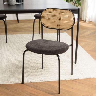 Lot de 2 chaises assise tissu noir dossier effet cannage et métal