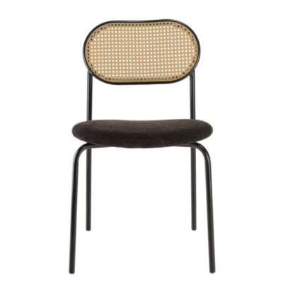 Lot de 2 chaises assise tissu noir dossier effet cannage et métal