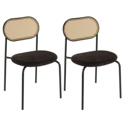 Lot de 2 chaises assise tissu noir dossier effet cannage et métal