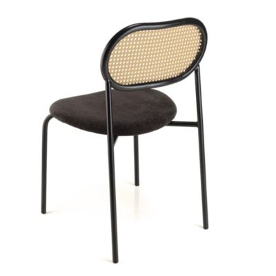 Lot de 2 chaises assise tissu noir dossier effet cannage et métal