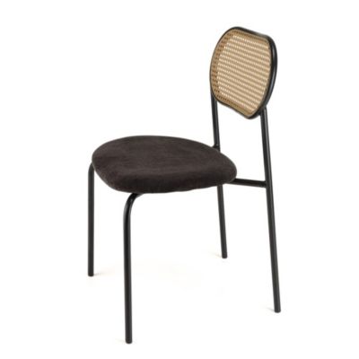 Lot de 2 chaises assise tissu noir dossier effet cannage et métal