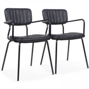 Lot de 2 chaises avec accoudoirs en textile enduit noir  Oviala