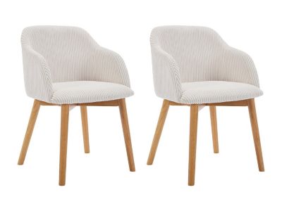 Lot de 2 chaises avec accoudoirs en velours côtelé et bois d'hévéa - Crème - JELISA